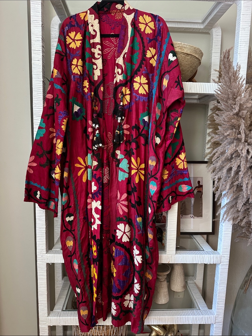 Embroidered Red Floral Duster Coat